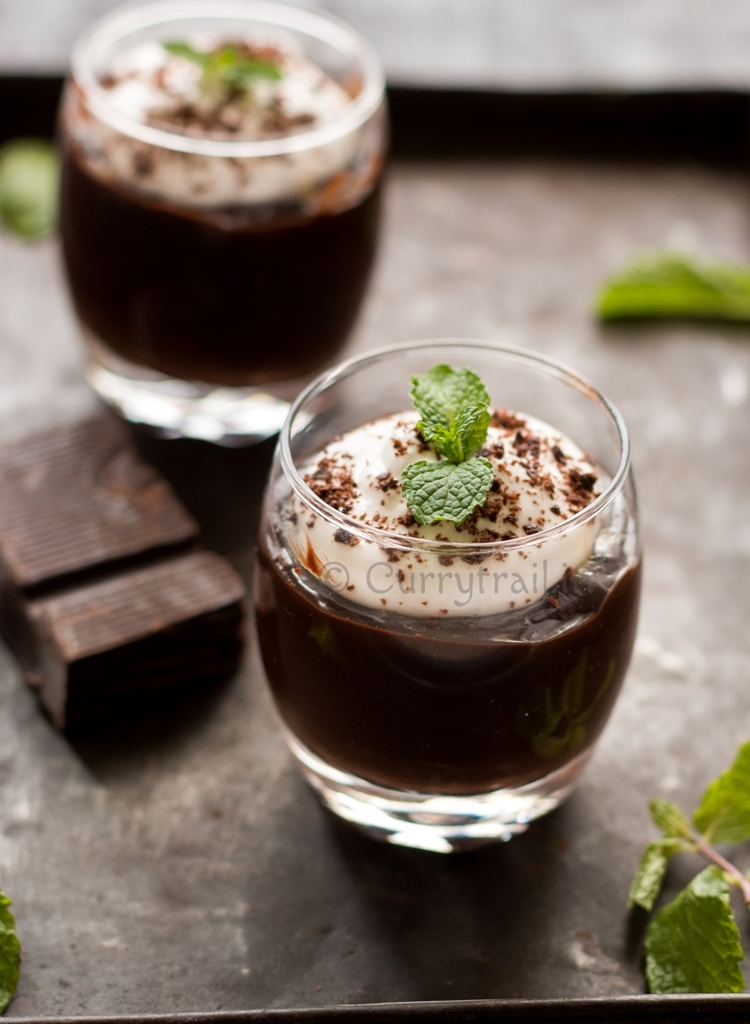 boozy coffee and chocolate pudding in glasses