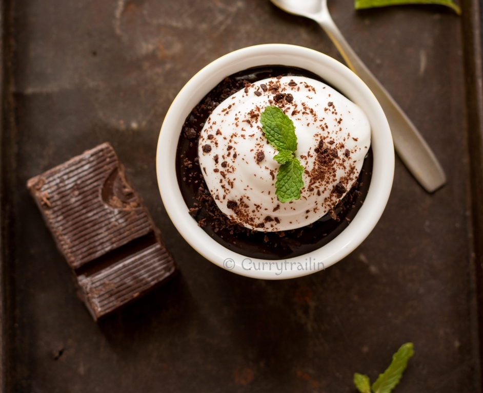 boozy coffee and chocolate pudding in ramekins