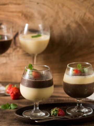 layered dessert cups of chocolate and vanilla panna cotta