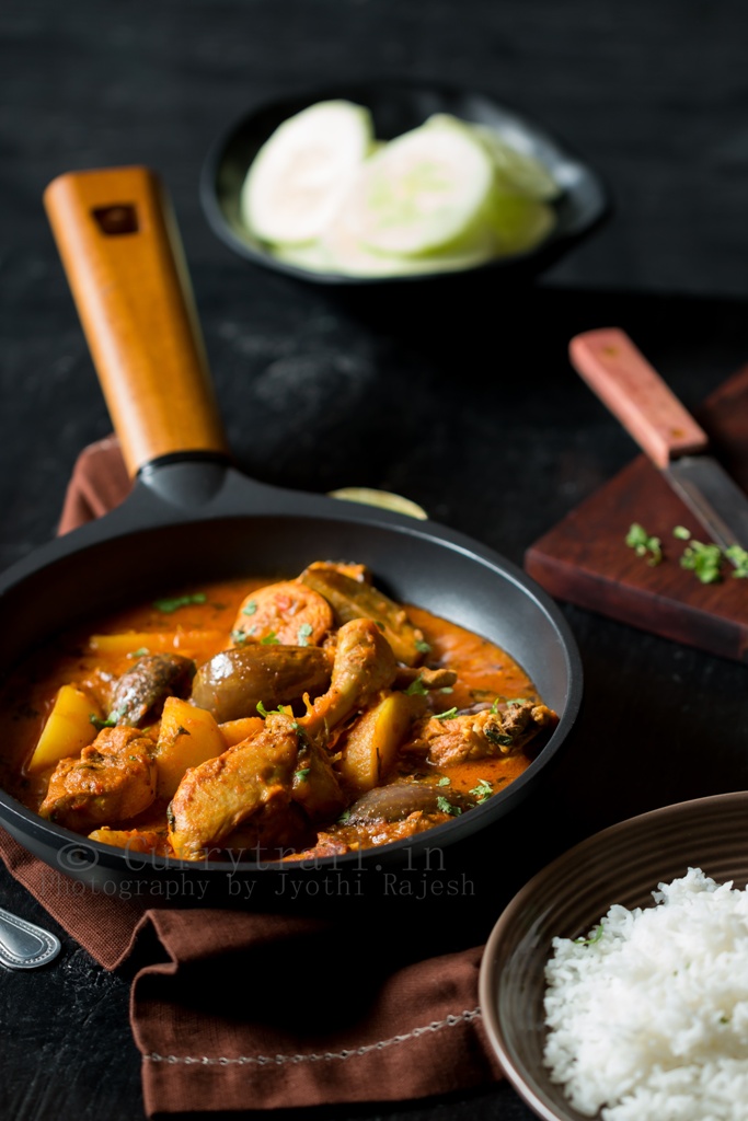 Chicken Brinjal and Potato Curry