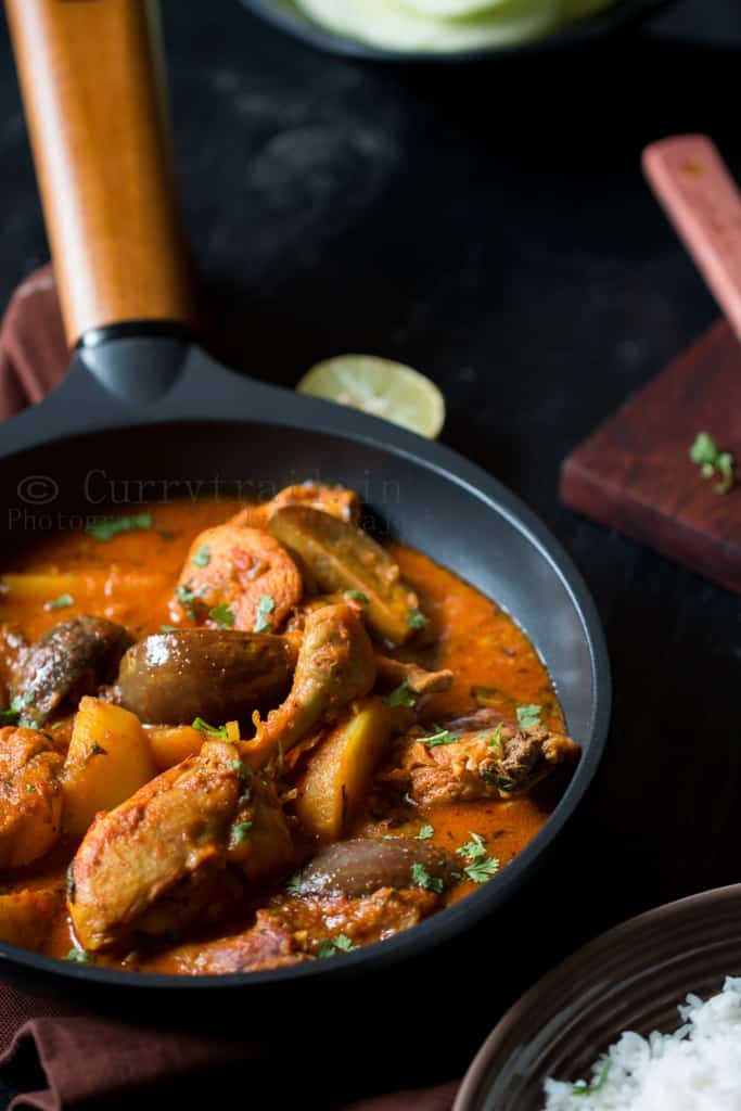 Chicken Brinjal and Potato Curry