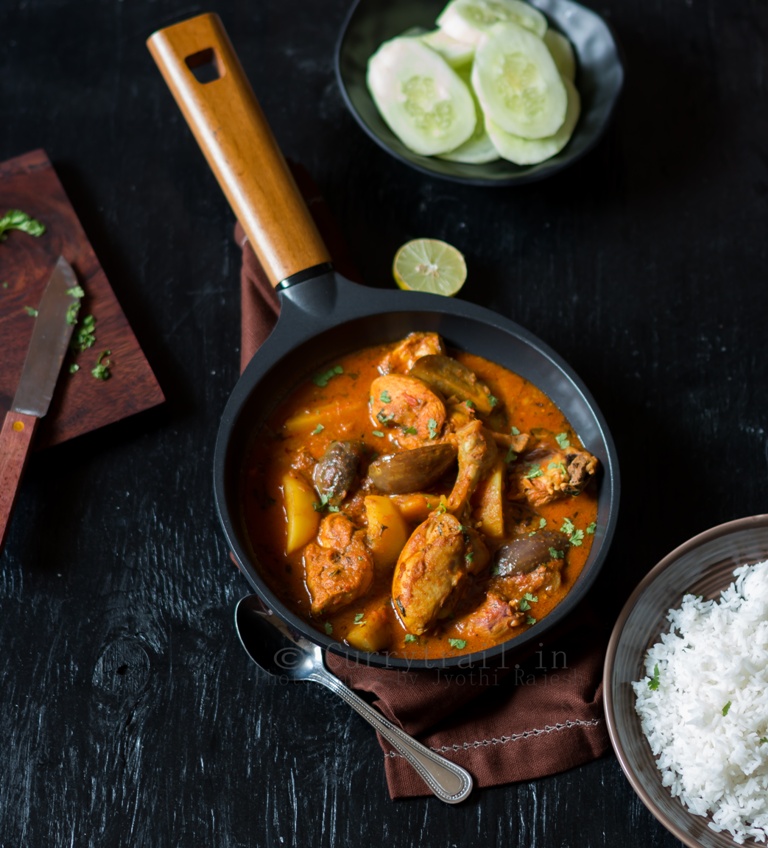 Chicken Brinjal and Potato Curry