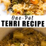 one pot tehri recipe with text overlay
