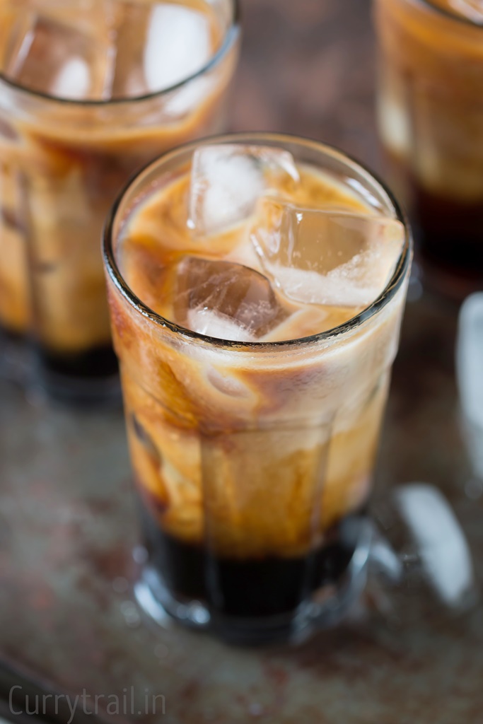 A glass of best homemade iced coffee with ice cubes