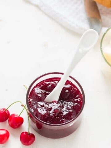 jar of homemade cherry jam