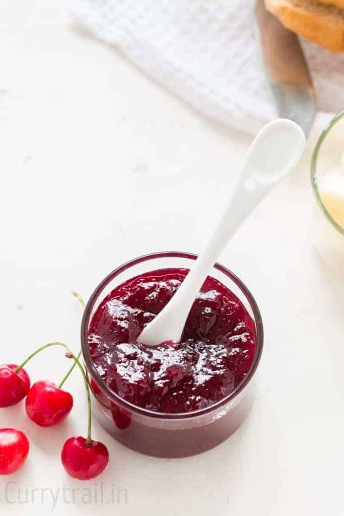 jar of homemade cherry jam 