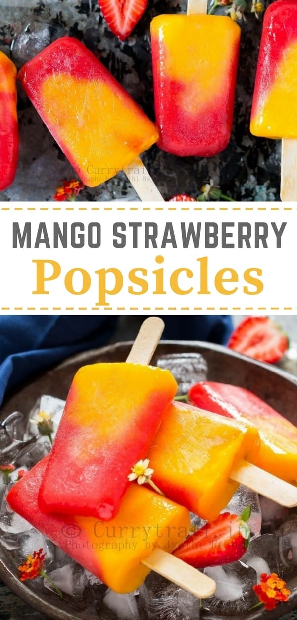 2 Ingredients strawberry mango popsicle with text overlay