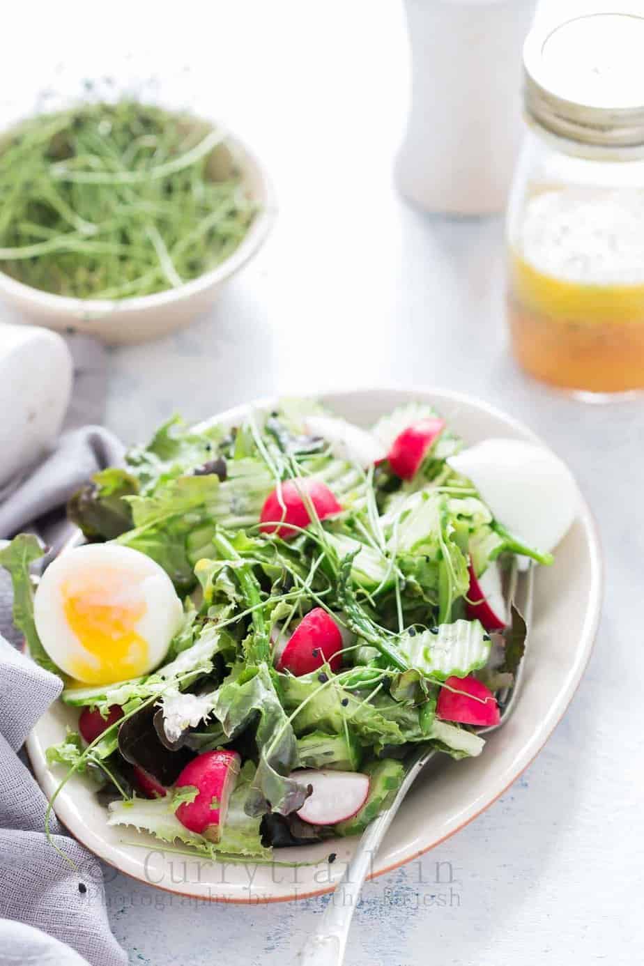 fresh spring salad made from fresh spring mix of tender greens with orange vinaigrette 