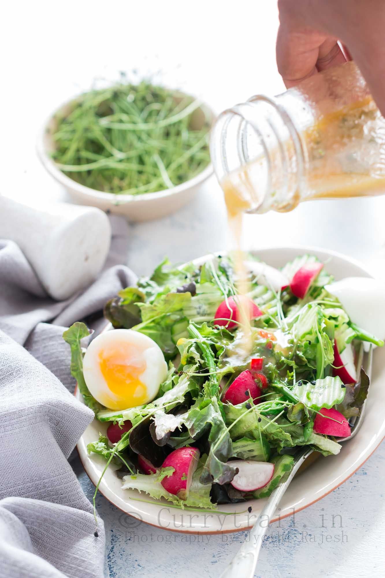 fresh spring salad made from fresh spring mix of tender greens with orange vinaigrette 