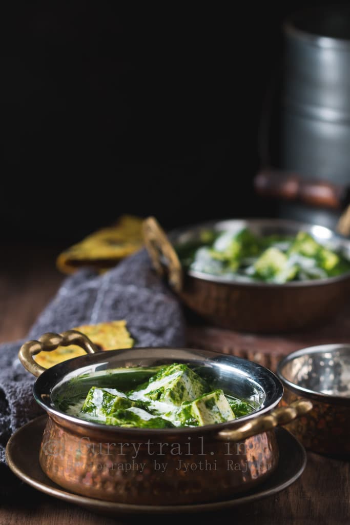 Vegan Saag Paneer In a Serving Bowl 