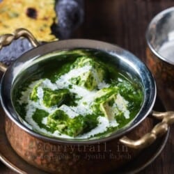 Palak Tofu In a Serving Bowl Closeup