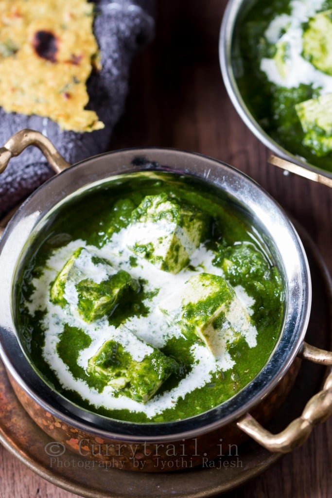 Vegan Saag Paneer In a Serving Bowl Top View