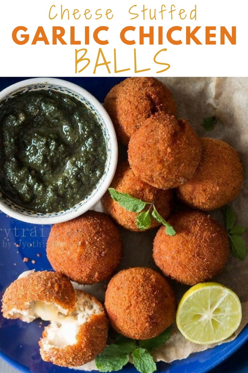 cheesy garlic chicken balls with mint sauce