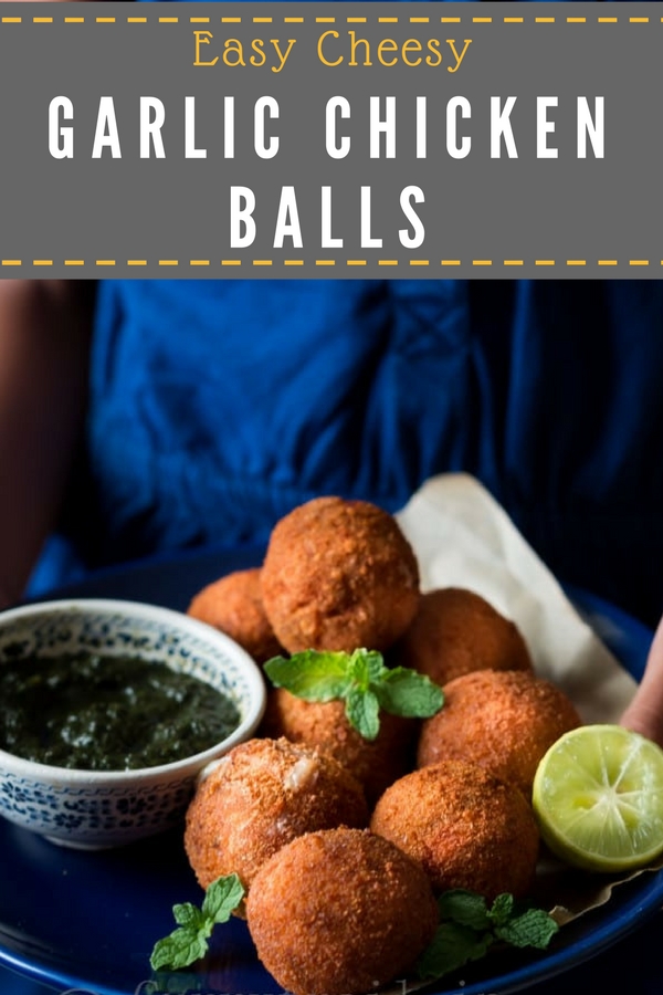 cheesy garlic chicken balls with mint sauce