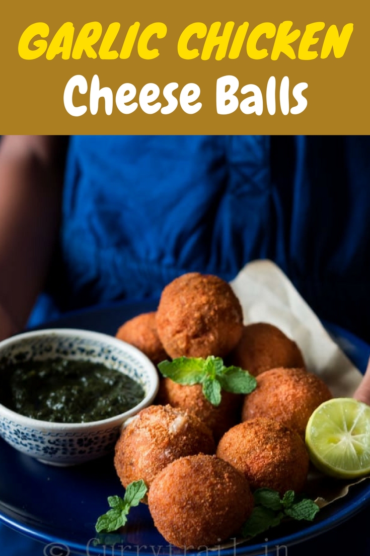 cheesy garlic chicken balls with mint sauce