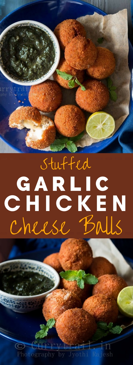 cheesy garlic chicken balls with mint sauce