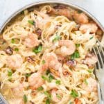 Garlic Shrimp Pasta in Creamy Sauce In a Pan