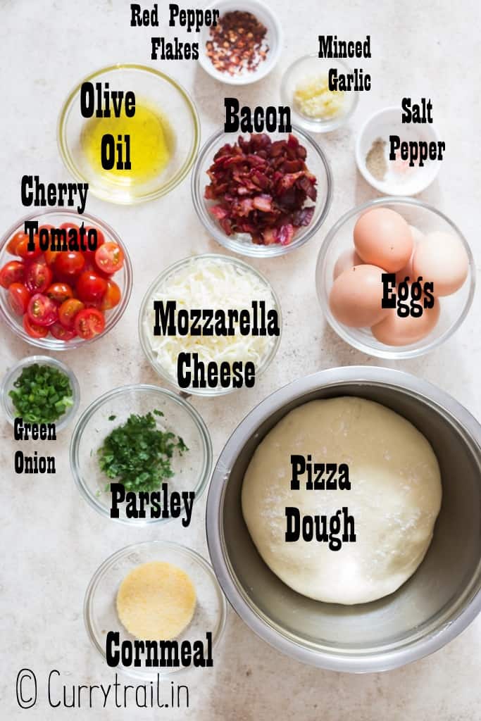 all ingredients for breakfast pizza