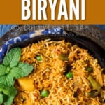 dum biryani with vegetables with text