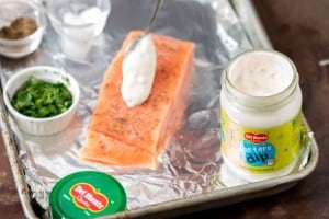 Baked Salmon with Herbs and tartare dip step 1