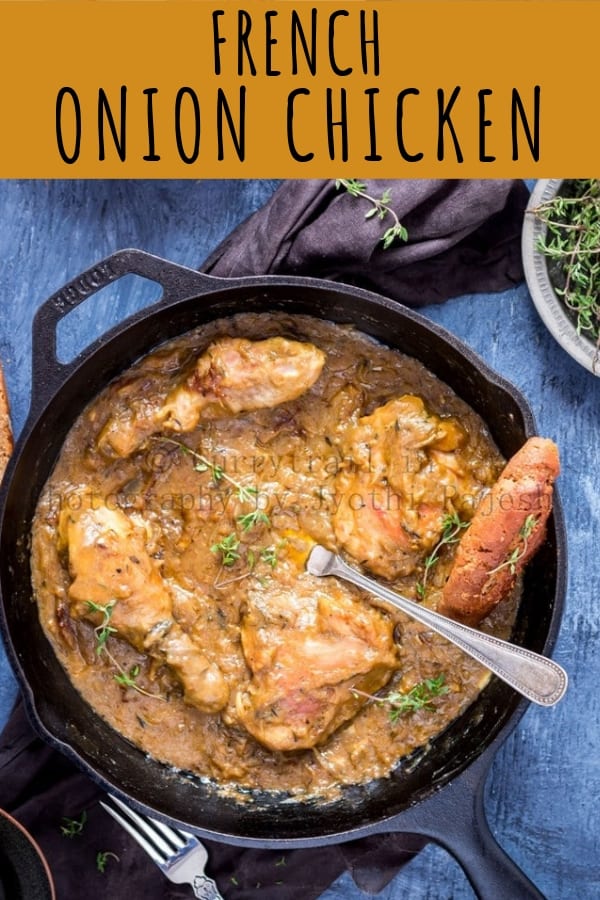 French Onion Chicken Recipe Pin with text overlay