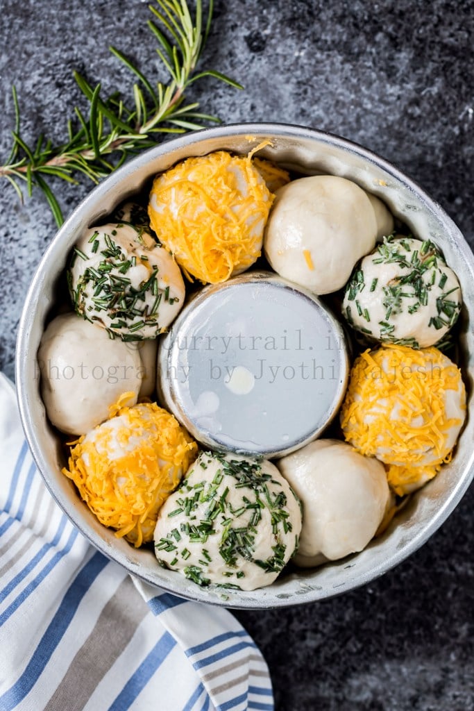 cheesy garlic and herb pull apart bread before baking