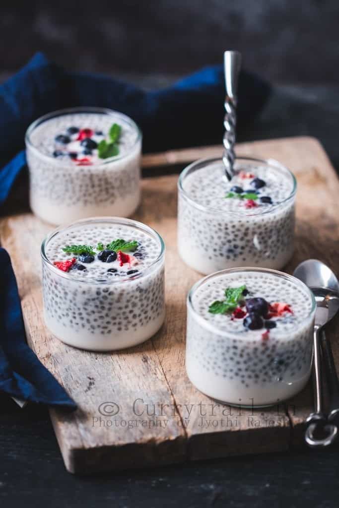 chia seed pudding serving in glass bowls
