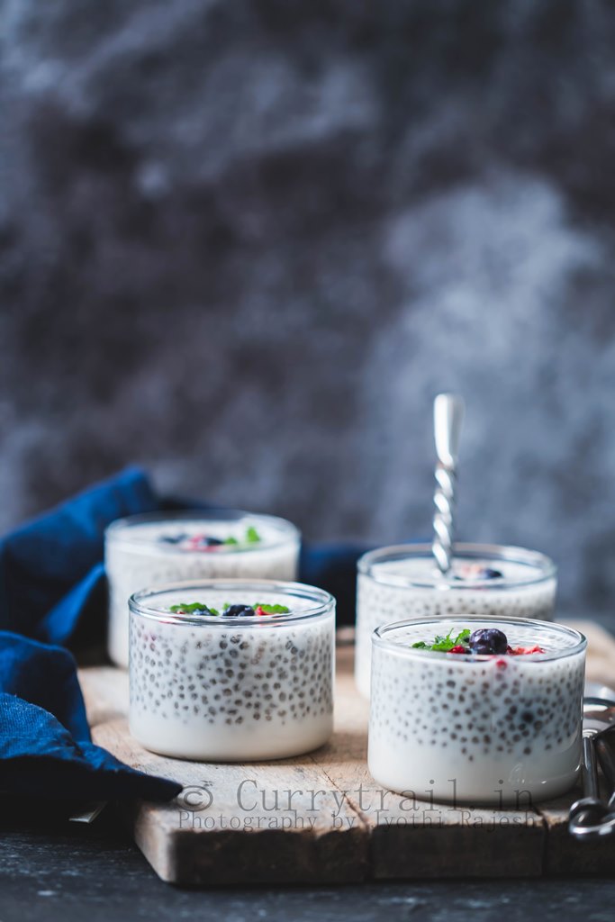 chia seed pudding serving in glass bowls