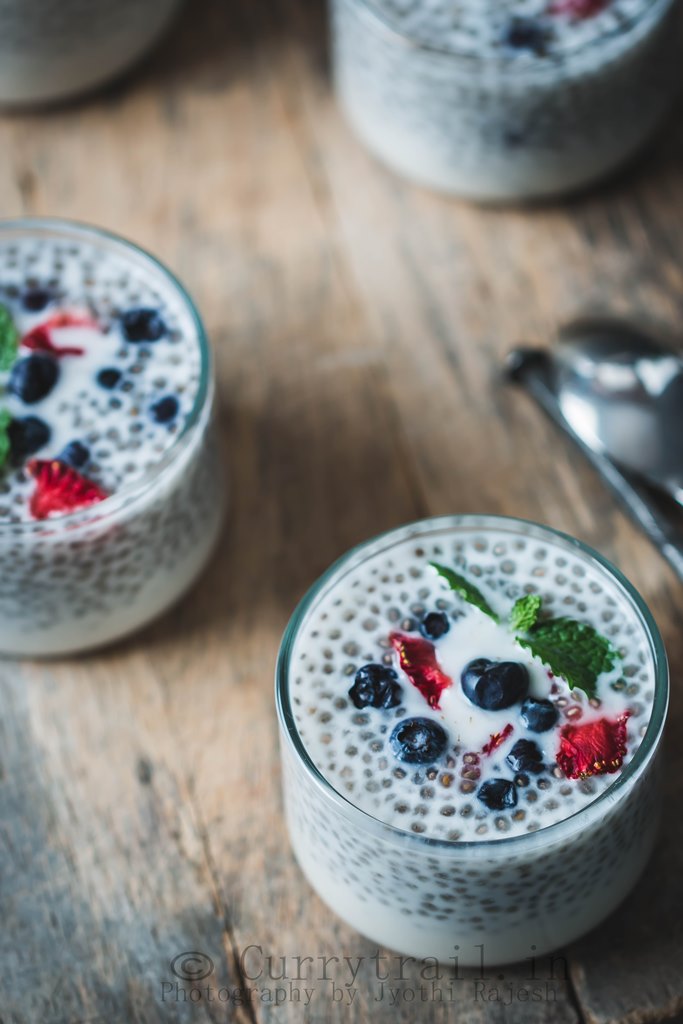 chia seed pudding serving in glass bowls