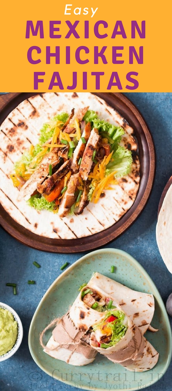 Folded Chicken fajita spread on tortillas on a ceramic plate