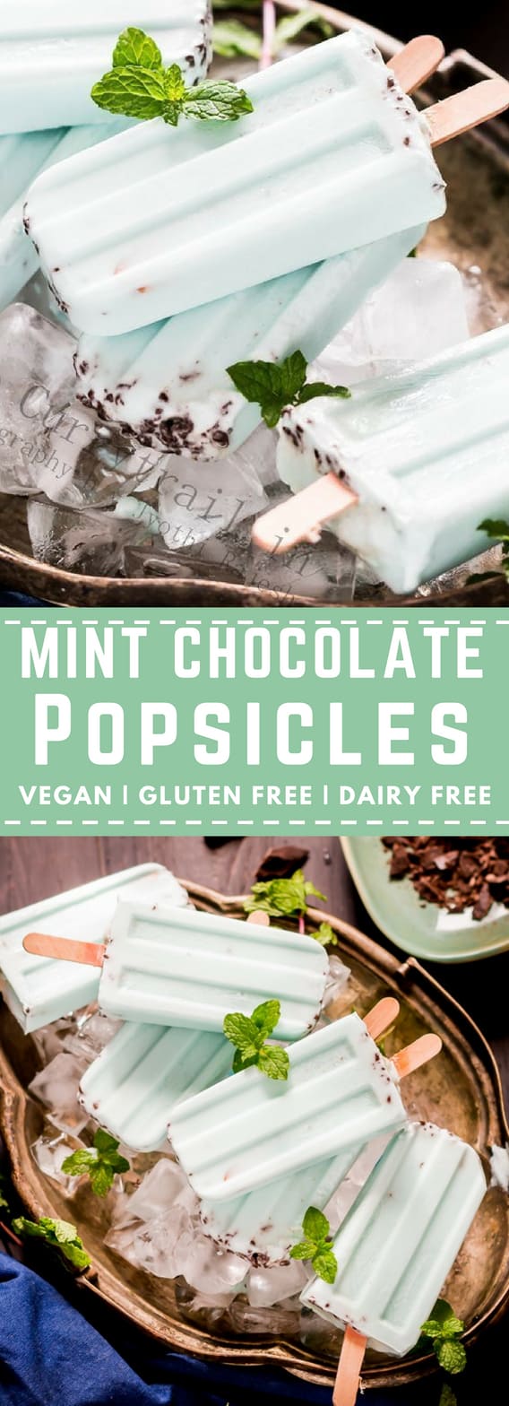 Vegan mint chocolate Popsicle is one of the simplest, creamiest, deliciousness. Rich chocolate chunk paired with refreshing mint to brighten your summer days! This mint chocolate popsicle recipe is naturally gluten-free, dairy-free, and vegan – and it can be made with just SIX ingredients!