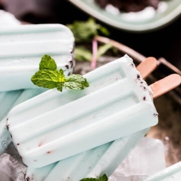 A close up view of chocolate mint popsicles that is vegan gluten free and diary free