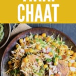aloo tikki chaat in plate with text