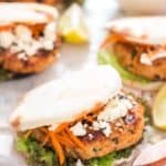 Moroccan chicken patties in pita with feta cheese and carrots for Moroccan chicken burger