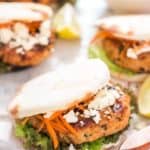 Moroccan chicken patties in pita with feta cheese and carrots for Moroccan chicken burger