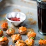 sausage stuffed mushrooms served in baking tray