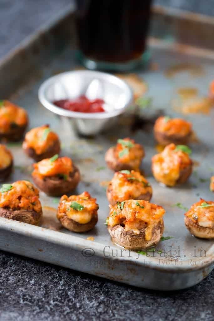 Stuffed Mushrooms with Italian Sausages On a Baking Tray