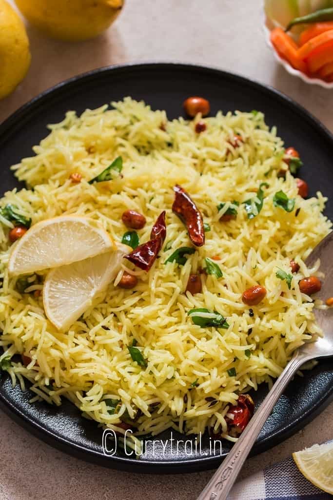 South Indian lemon rice on plate