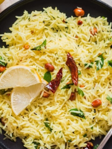 south Indian lemon rice on plate