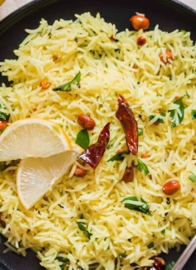 south Indian lemon rice on plate