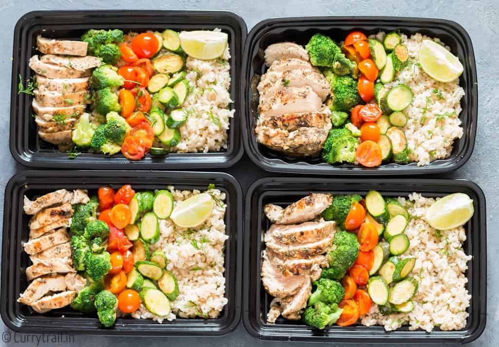 Chicken Meal Prep With Brown Rice and Veggies.