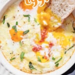 easy oven roasted baked eggs with bread with text overlay