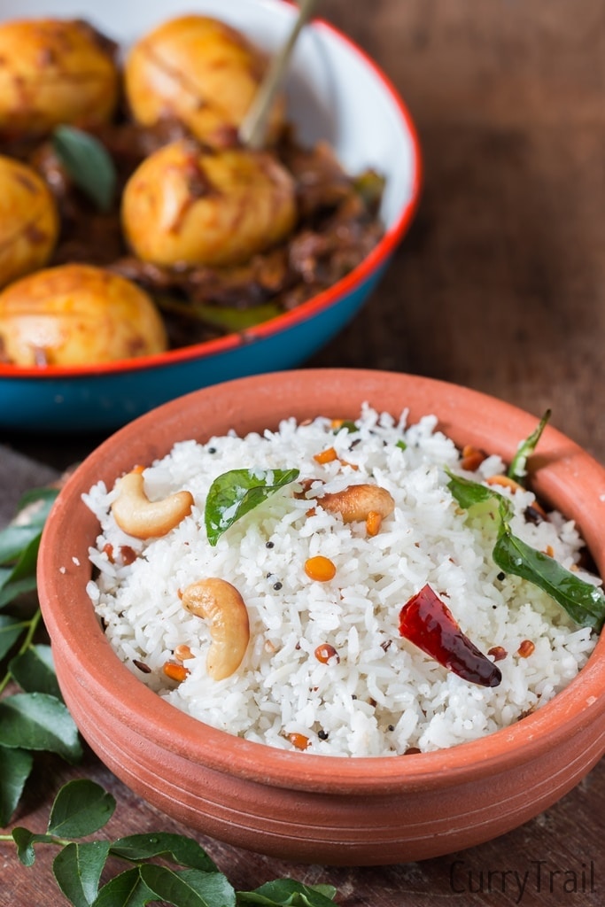 Coconut Rice served in clay pot with egg roast