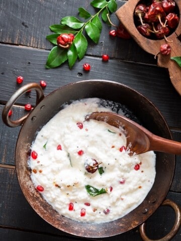 Curd rice recipe with spice box on side