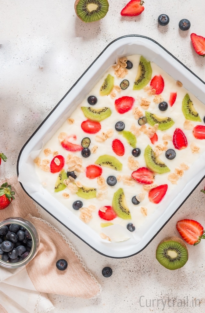 Tray with frozen yogurt bark