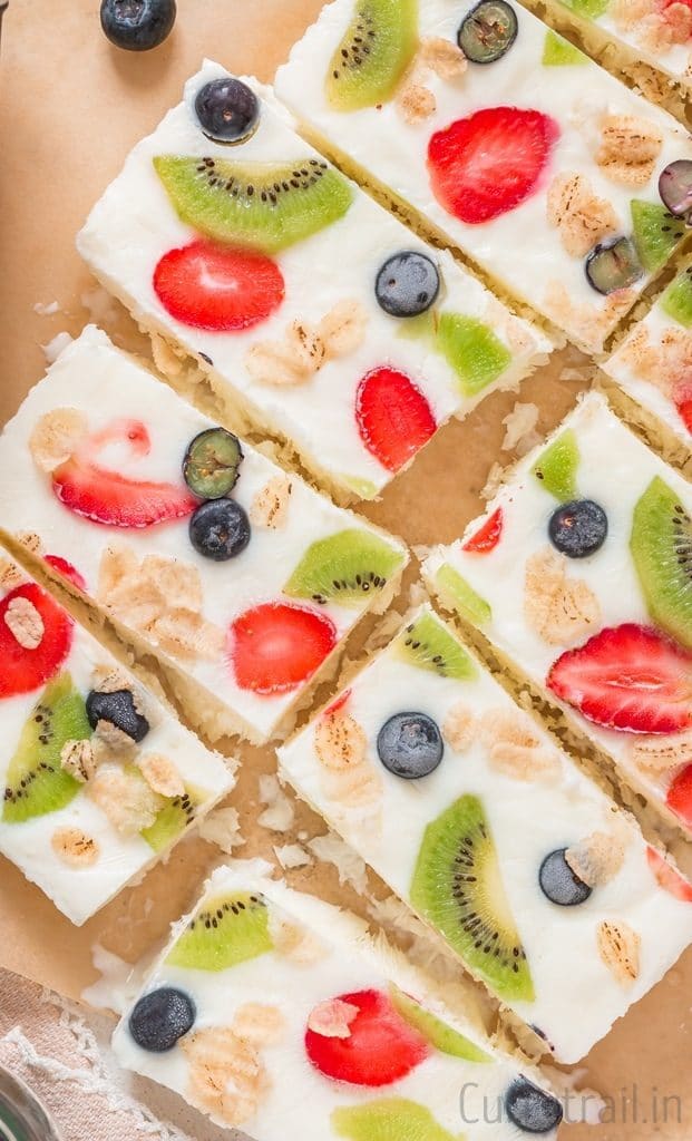 Sliced frozen yogurt bark