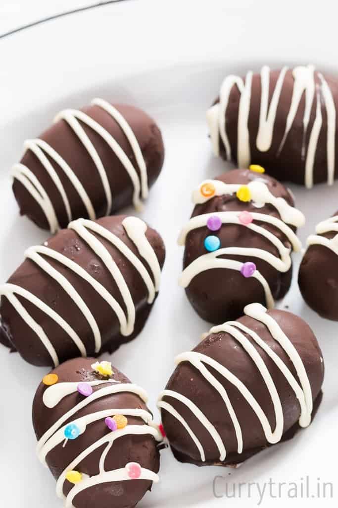 Oval white plate with no bake OREO truffles eggs arranged