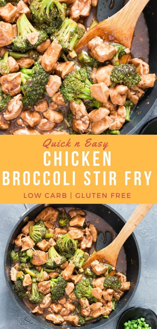 chicken rice and broccoli stir fry with text over lay