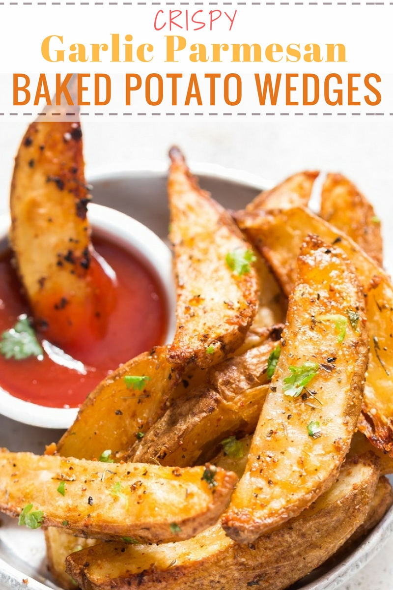 Garlic Parmesan Baked Potato Wedges 800x1200px with text overlay 