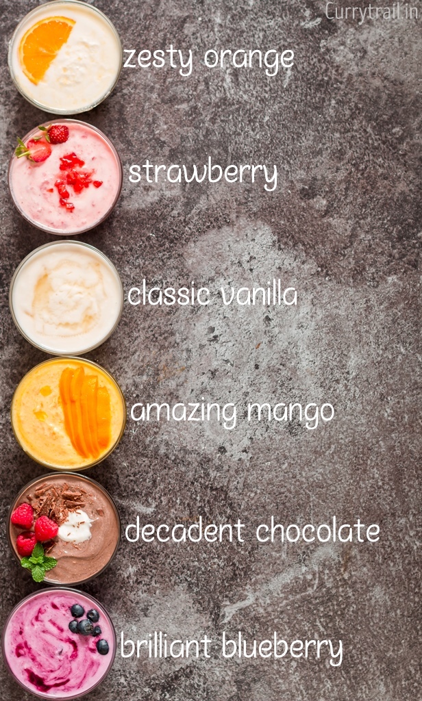 6 amazing Greek yogurt flavors on black background with text overlay